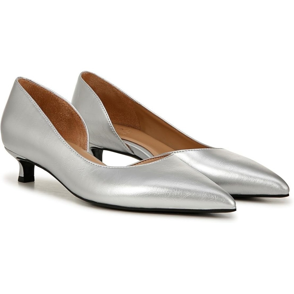 Naturalizer Womens Size 5 Gallent Pointed Toe Kitten D'Orsay Heel Pump Silver